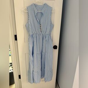 Amazon Blue and White Striped Midi Dress